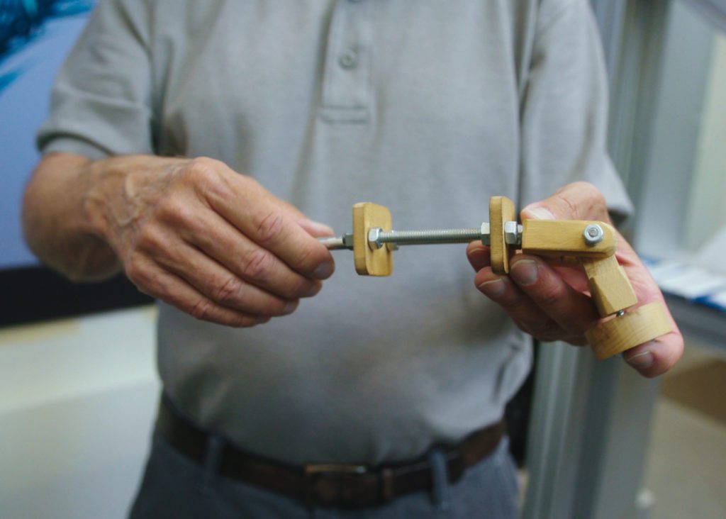 Cloe-up of wood model of painting robot Dulcinea's wrist
