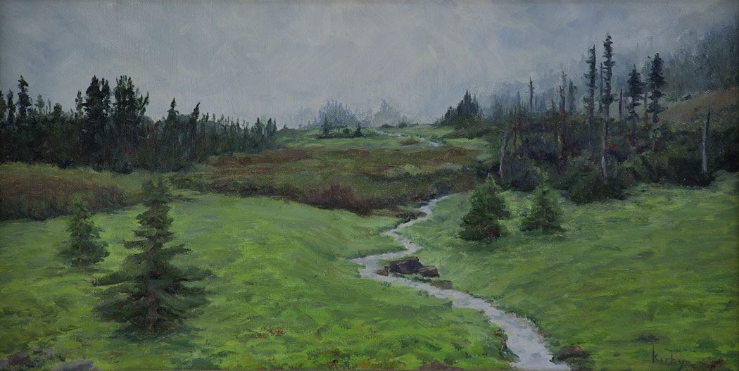 Green forrest landscape painting by modern inventor Paul Kirby