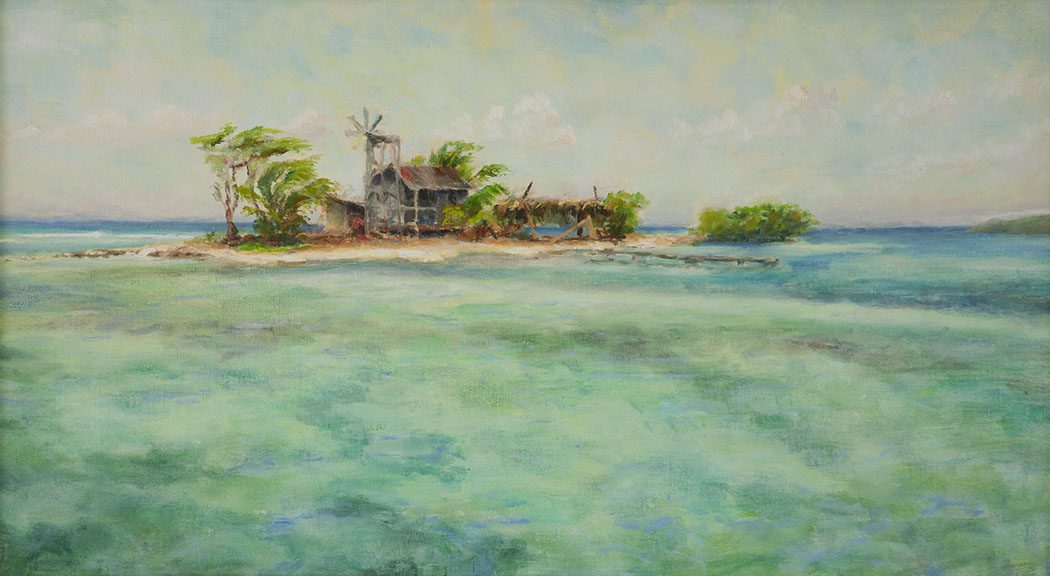 deserted island painting by modern inventor Paul Kirby