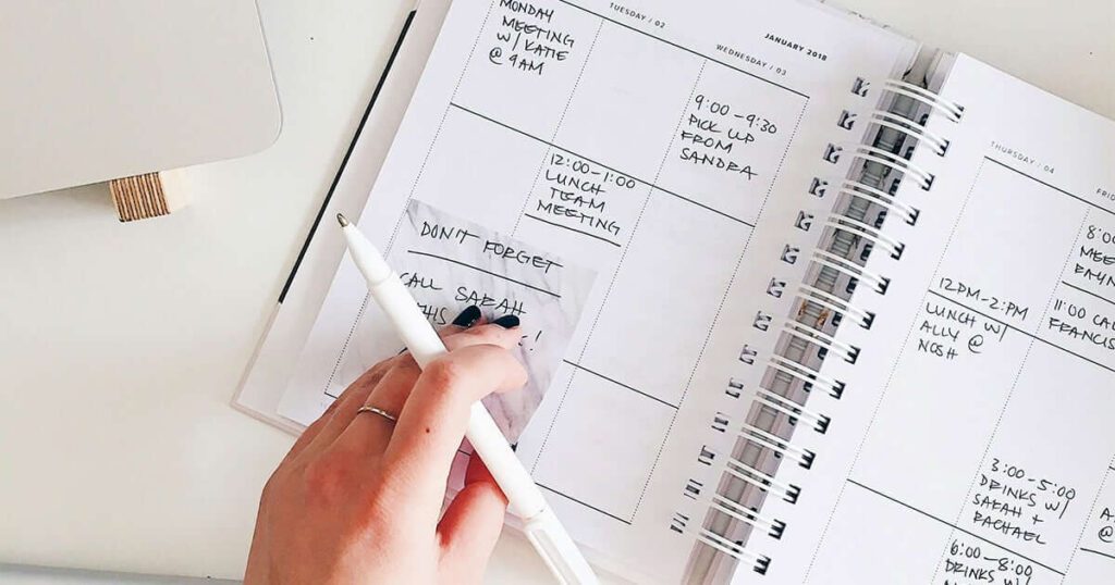 A close-up of a personal planner