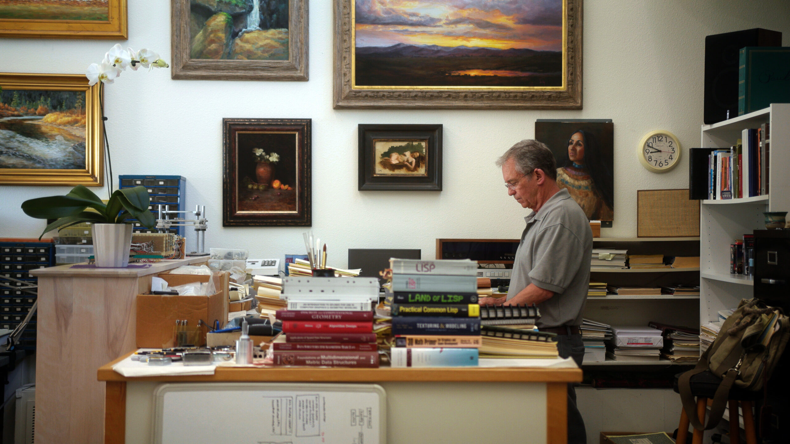 Modern inventor Paul Kirby works at his desk