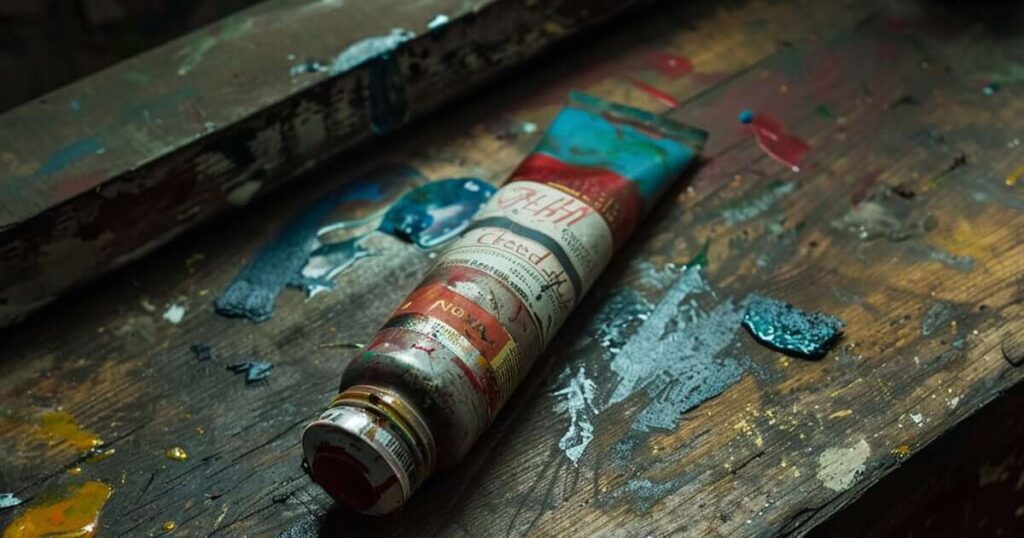 Oil paint tube smeared with paint from use